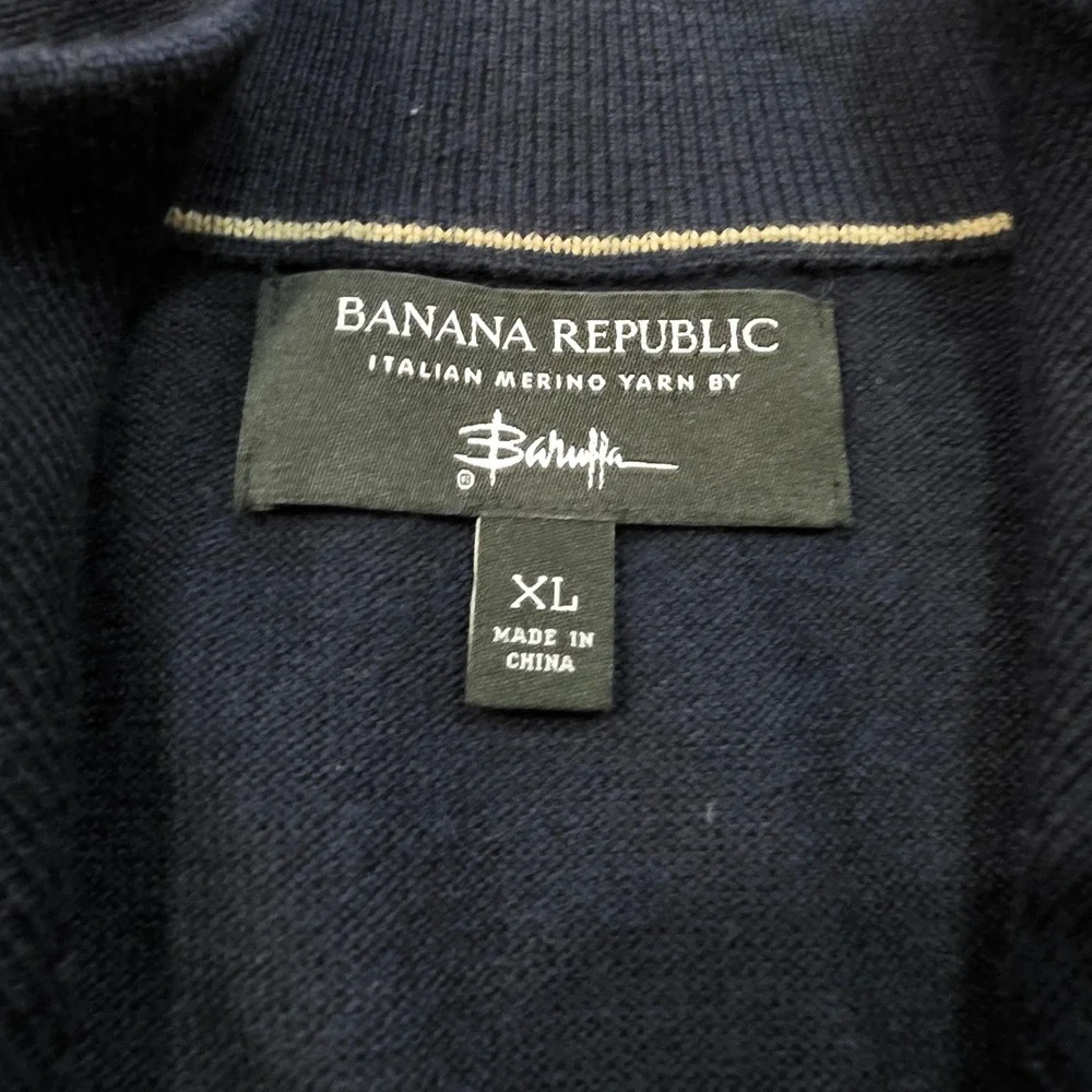 Banana Republic Italian Merino Wool Quarter Zip Sweater Navy Blue Mens XL